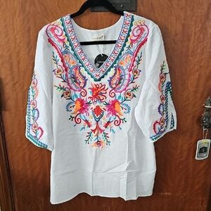 Vibrant White Embroidered Top